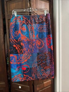 Nuggles Vibrant Abstract Print Skirt in Blue & Red